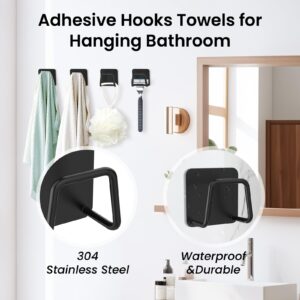 JYIFUBC Adhesive Hooks,Towel Hooks for bathrooms,Wall Hooks,Waterproof Stainless Steel Sticky Hooks for Hanging Bathroom Kitchen Home- Set of 4-Black