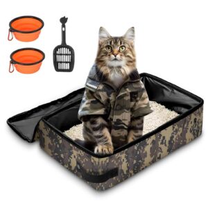 folding portable cat litter box with lid, 16' * 12' * 6' inch, collapsible cat travel litter box with zipper, no leakage, lightweight, easy to use