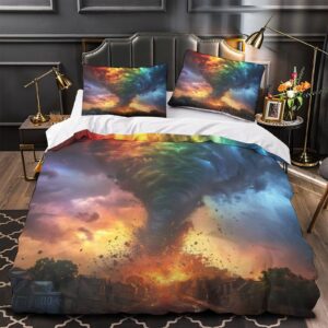 EVMILA Tornado Bedding Set 3D Printed Quilt Cover Duvet Cover Comforter Covers Microfiber with Pillowcases for Childrens and Adults 3 Pieces with Zipper Closure Queen（228x228cm）