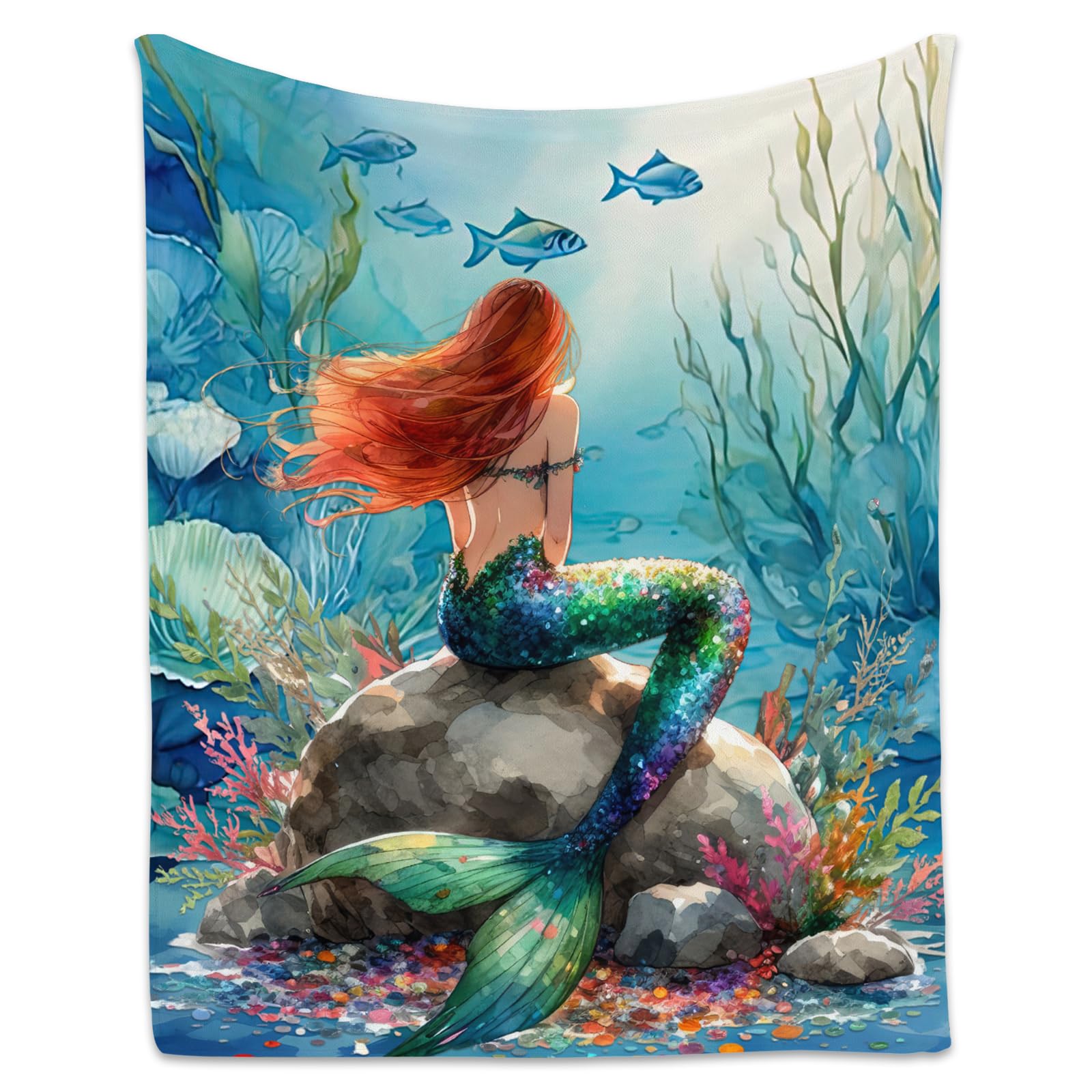 Mermaid Blanket - 40x50 Inches Cute Throw Blanket for Kids - Soft Fuzzy Blankets for Couch & Office