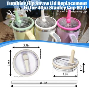 40 OZ Tumbler Flip Straw Lid Replacement Fit for Stanley Quencher Tumbler, 2 PCS Spill Proof and Leak Resistant Tumbler Lids Compatible with Stanley Cup Accessories(Cream)