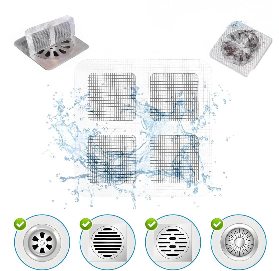 offMess 20PCS, 4X4inches Disposable Shower Drain Cover Hair Catcher Shower Drain Mesh Stickers, Bathroom, Laundry, Bathtub, Kitchen, Sink