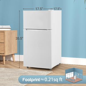 Tehanld 3.5 Cu.Ft Mini Fridge with Freezer, Double Door Small Refrigerator, Energy Saving & Low Noise, Adjustable Thermostat, Mini Fridge for Bedroom, Office, Dorm and Apartment, White