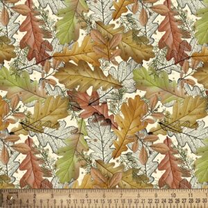 fall leaves digital cotton fabric by the yard