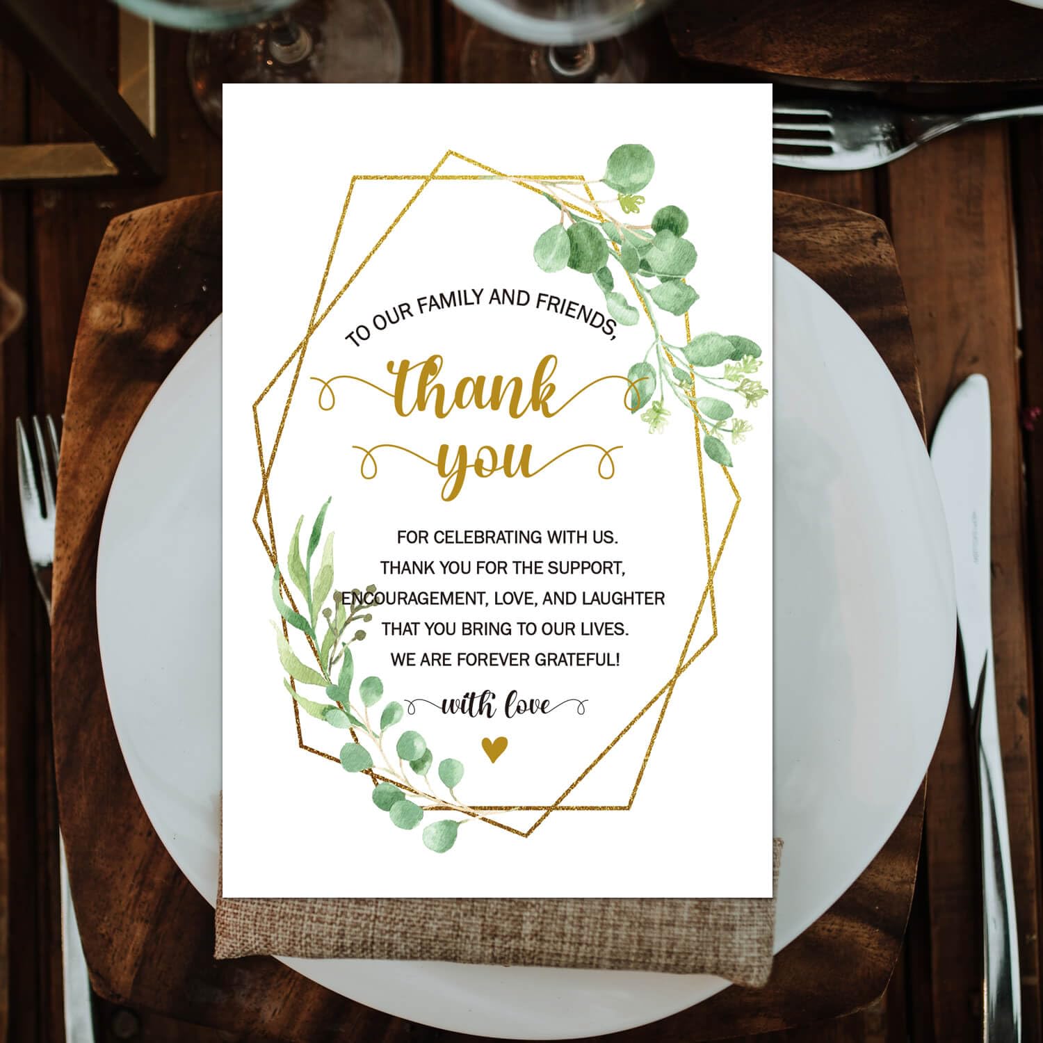 Amelomaca Wedding Reception Thank You Cards, 50 Thank You Placecards for Wedding Table Centerpieces, Wedding Decorations, Menu Place Setting Card Notes for Guests, Family, and Friends.