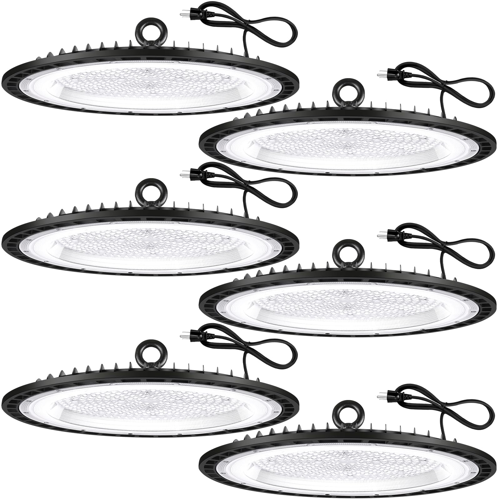 YANYCN 6 Pack 240W UFO Led High Bay Light Fixture,120VAC,40000LM,5000K Daylight Commercial Shop Bay Lighting,[1050W MH/HPS Equiv.] US Plug Area Lighting for Garage/Warehouse/Barn/Gym/Factory/Workshop