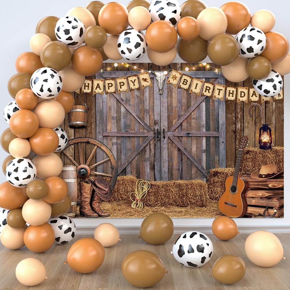 Jumpama Cowboy Birthday Party Decorations Western Birthday Party Supplies, 65Pcs Cowboy Balloons and 1Pcs Western Birthday Backdrop for Cowboy Rodeo Birthday Party Country Western Baby Shower