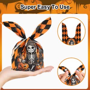 Halloween Treat Bags 100Pcs,6 Style Candy Bags Treat Bags Kids, Cute Rabbit Ear Plastic Goody Bags Halloween Bags for Trick or Treat Goodie Party Favor Gifts