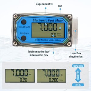 creahub 1 Inch Digital Turbine Flow Meter, Fuel Flow Meter, Water Flow Meter, Digital LCD Display Flow Rate 20-120 LPM, Adapters for Water, Gas Oil, Gasoline, Diesel and Other Liquids