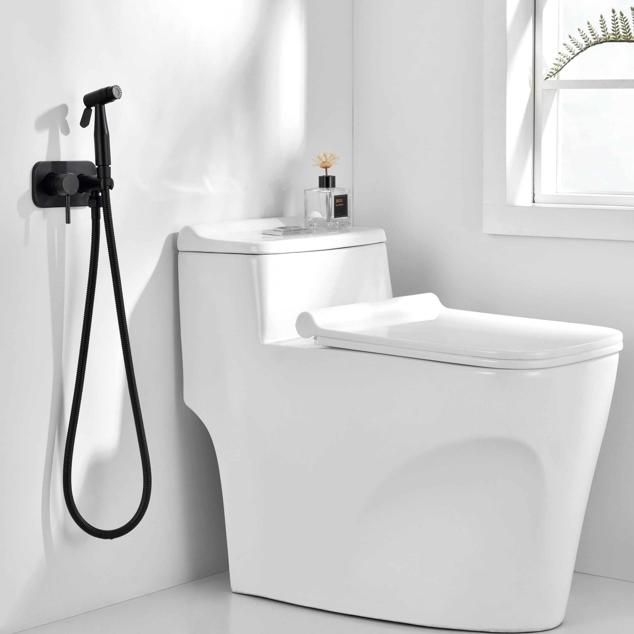 Senhozi Matte Black Bidet Sprayer for Toilet, Warm Water Handheld Bidet Sprayer with Hot and Cold Mixing Valve, Bidet Attachment for Toilet, SE-0002-2-BK