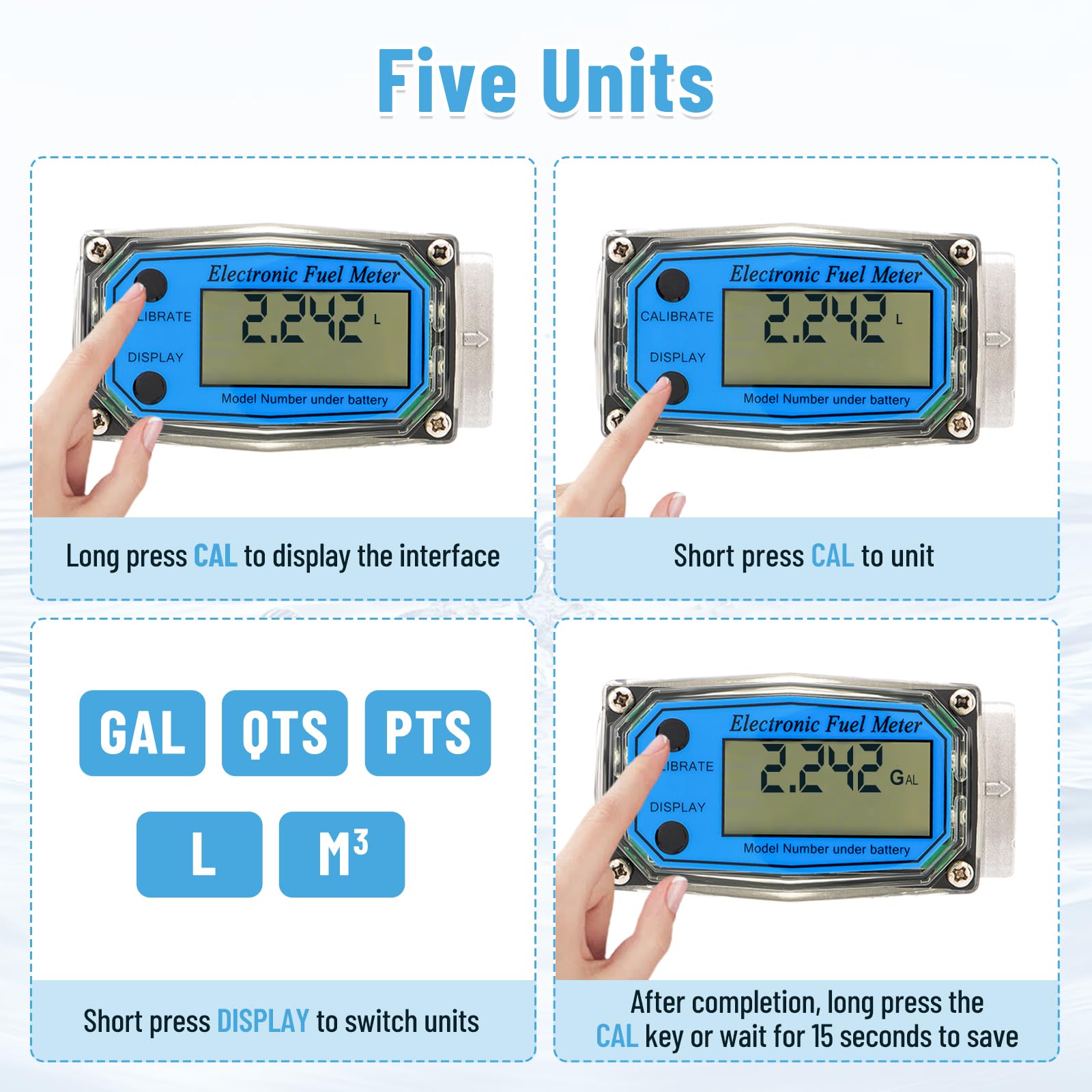 creahub 1 Inch Digital Turbine Flow Meter, Fuel Flow Meter, Water Flow Meter, Digital LCD Display Flow Rate 20-120 LPM, Adapters for Water, Gas Oil, Gasoline, Diesel and Other Liquids