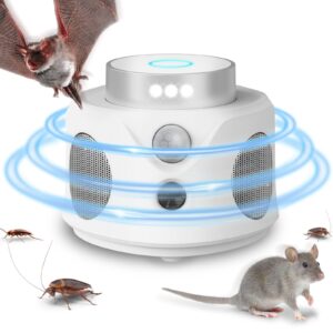 ultrasonic repellent for rodent, 360° mice repellent indoor rat deterrent get rid of mice with led lights, pest control squirrel repeller for attic houses barns garage basement rv