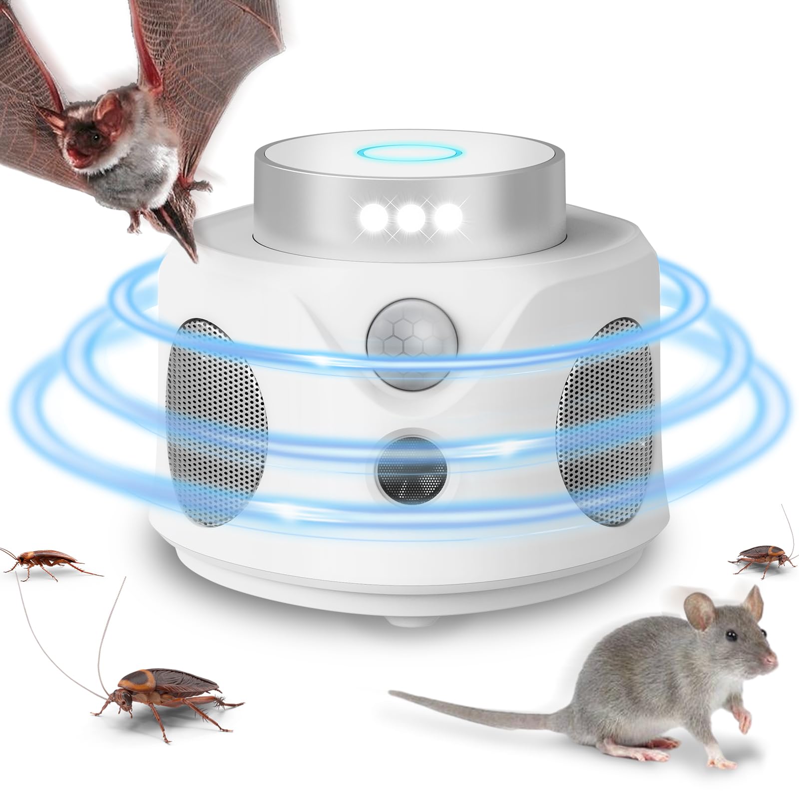 Ultrasonic Repellent for Rodent, 360° Mice Repellent Indoor Rat Deterrent Get Rid of Mice with LED Lights, Pest Control Squirrel Repeller for Attic Houses Barns Garage Basement RV