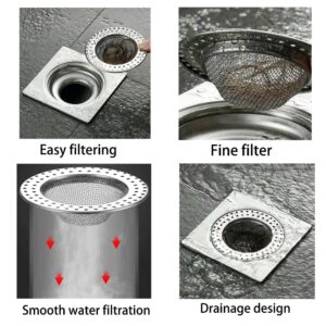 Bathtub Drain Hair Catcher, Fast Drain Shower Drain Hair Catcher, Stainless Steel Drain Protector for Bathroom Pop-up Drain, Kitchen and General Drain (4 PCS，Outer Diameter 3.07in/Inner Diameter 2in)