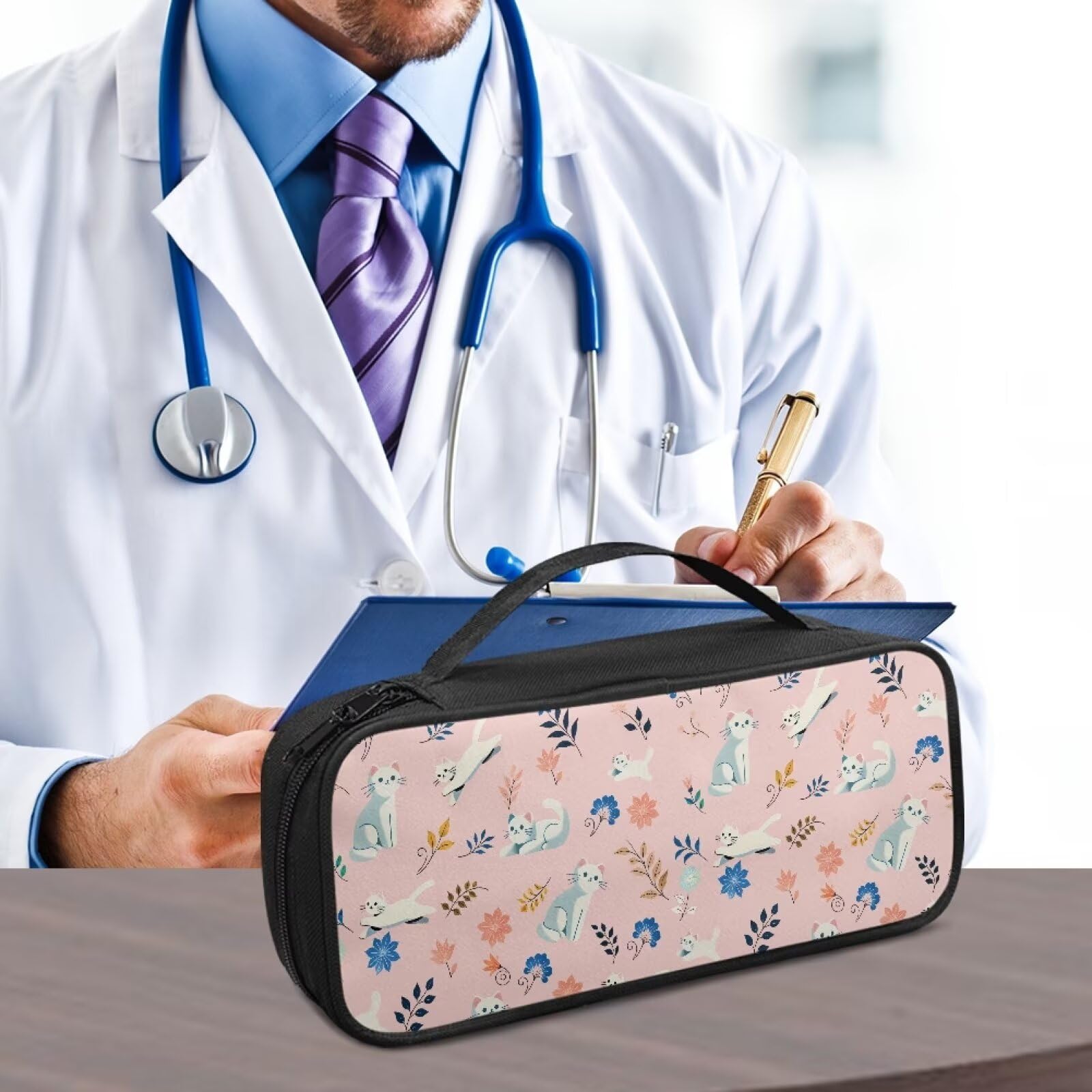 Rnyleeg Cartoon Pink Cats Stethoscope Carrying Case Lightweight Stethoscope Holder Storage Bag with Mesh Gift for Nurse Accessories