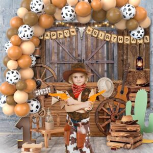 Jumpama Cowboy Birthday Party Decorations Western Birthday Party Supplies, 65Pcs Cowboy Balloons and 1Pcs Western Birthday Backdrop for Cowboy Rodeo Birthday Party Country Western Baby Shower