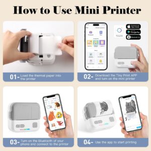 Thermal Mini Printer, X100 Inkless Sticker Maker with Thermal Papers & Sticker Papers, Bluetooth Portable Pocket Phone Printer for Notes, Receipts, Pictures, DIY, Journal, Compatible with iOS&Android