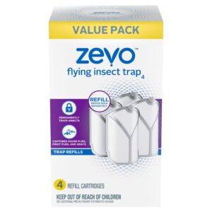 zevo flying insect trap for indoors: light trap captures fruit flies, gnats and houseflies (4 refill cartridges)