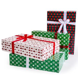 YANGTE 12 Christmas Gift Boxes with Lids for Presents Contains 6 X-Large Gift Boxes 4in Deep, 6 Large Shirt Boxes 2in Deep for Christmas, Holidays Wrapping Gifts Red, Green and White Shirt Boxes