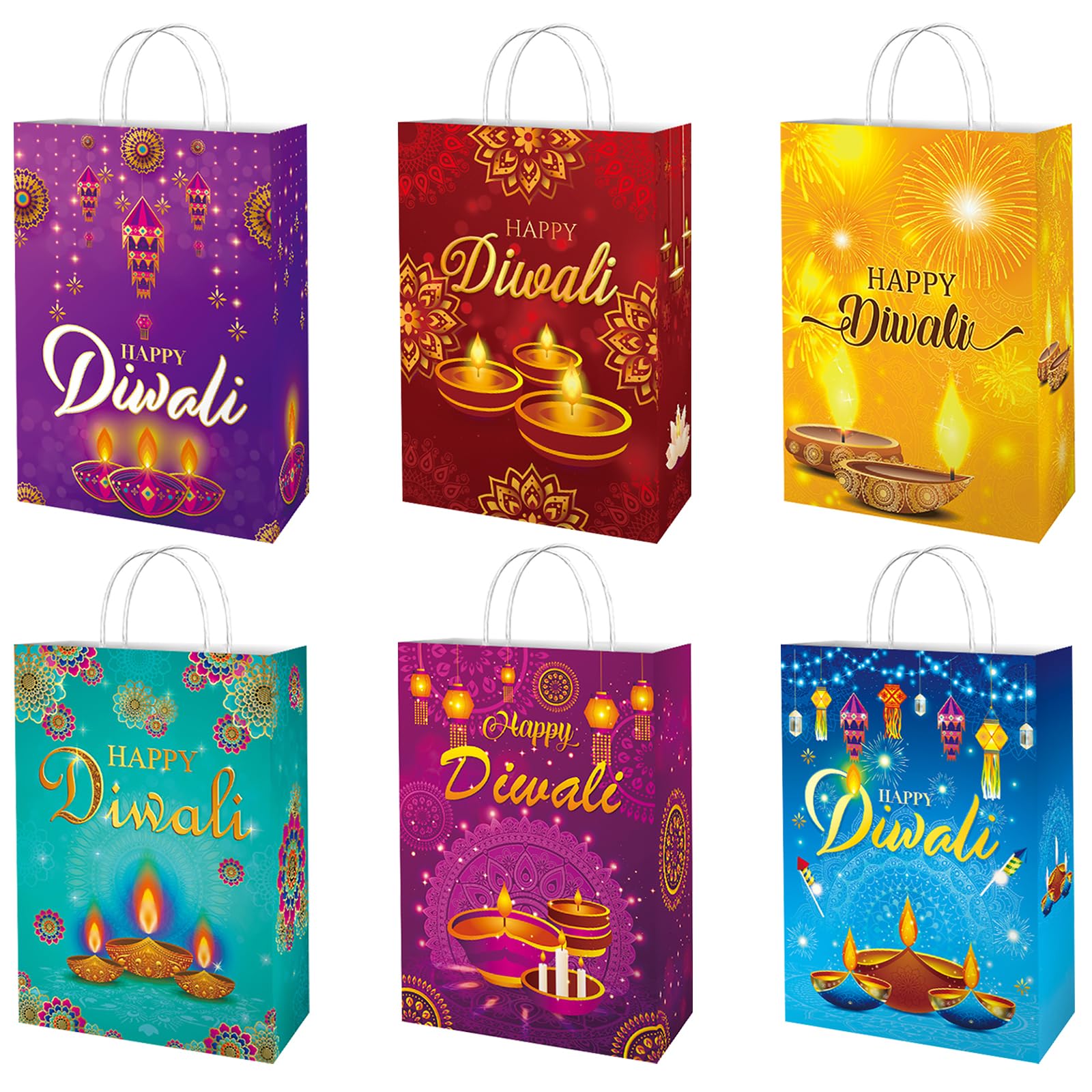 HABDJILTY 18 PCS Diwali Gift Bags Diwali Favors Bags with Handle Diwali Paper Treat Bags for Indian Diwali Party Decoration Supplies