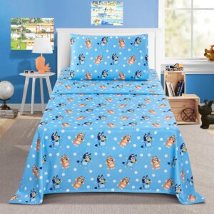 Bluey Bedding Set Twin Bed - Bundle with Bluey Room Decor with Bedspread, Flat Sheet, Fitted Sheet, Pillowcase for Twin Bed Plus Bluey Posters, Stickers, More | Bluey Bedroom Decor for Boys, Girls