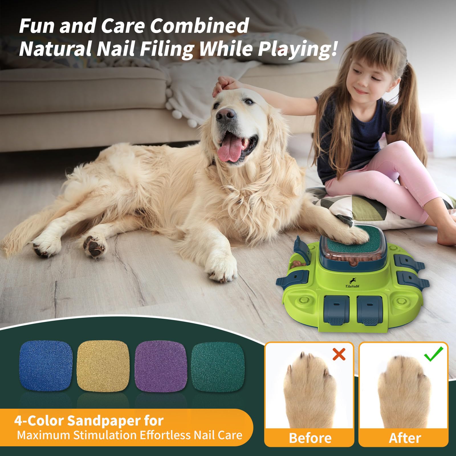 Dog Puzzle, EliaValth 3-in-1 Dog Toy: Puzzle, Slow Feeder Dog Bowls & Dog Nail File Green