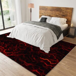 Irregular Curves Red Area Rug 2x3 Entryway Rug, Black Minimalist Living Room Rug, Soft Non Slip Washable Carpet for Bedroom Office Hallway Garden Laundry Room