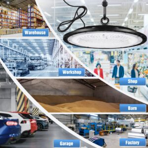 YANYCN 6 Pack 240W UFO Led High Bay Light Fixture,120VAC,40000LM,5000K Daylight Commercial Shop Bay Lighting,[1050W MH/HPS Equiv.] US Plug Area Lighting for Garage/Warehouse/Barn/Gym/Factory/Workshop