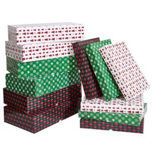 yangte 12 christmas gift boxes with lids for presents contains 6 x-large gift boxes 4in deep, 6 large shirt boxes 2in deep for christmas, holidays wrapping gifts red, green and white shirt boxes