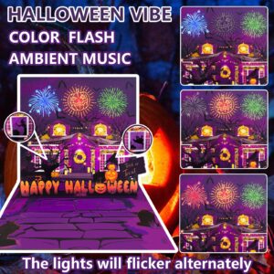 DTESL Halloween card，with firework light and music, 3D pop-up halloween card for Kids, Friend, Boyfriend, Girlfriend, Husband, Him, Women，Halloween Holiday Cards (Purple)