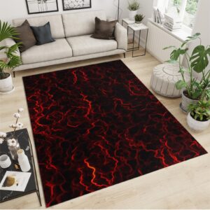 Irregular Curves Red Area Rug 2x3 Entryway Rug, Black Minimalist Living Room Rug, Soft Non Slip Washable Carpet for Bedroom Office Hallway Garden Laundry Room