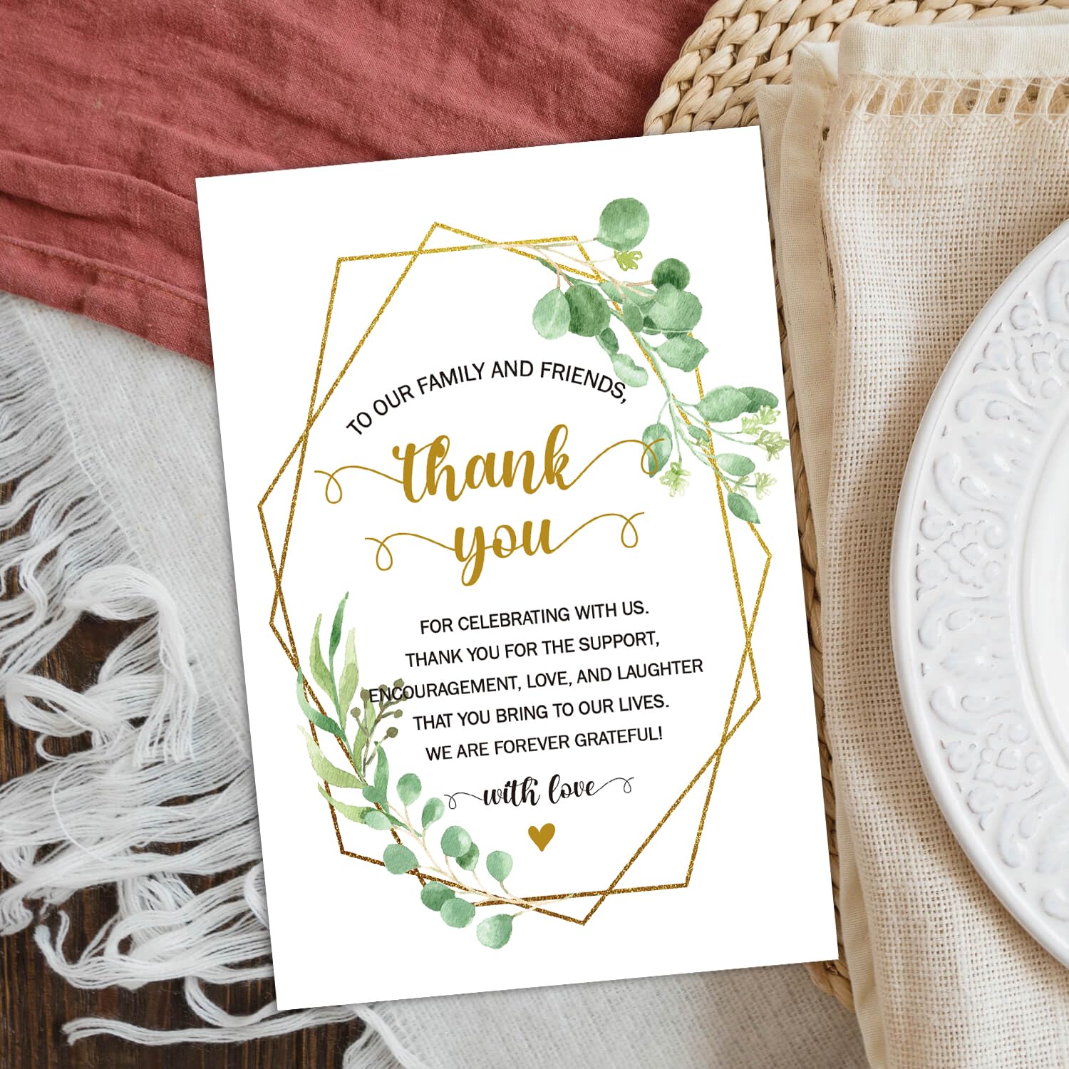 Amelomaca Wedding Reception Thank You Cards, 50 Thank You Placecards for Wedding Table Centerpieces, Wedding Decorations, Menu Place Setting Card Notes for Guests, Family, and Friends.