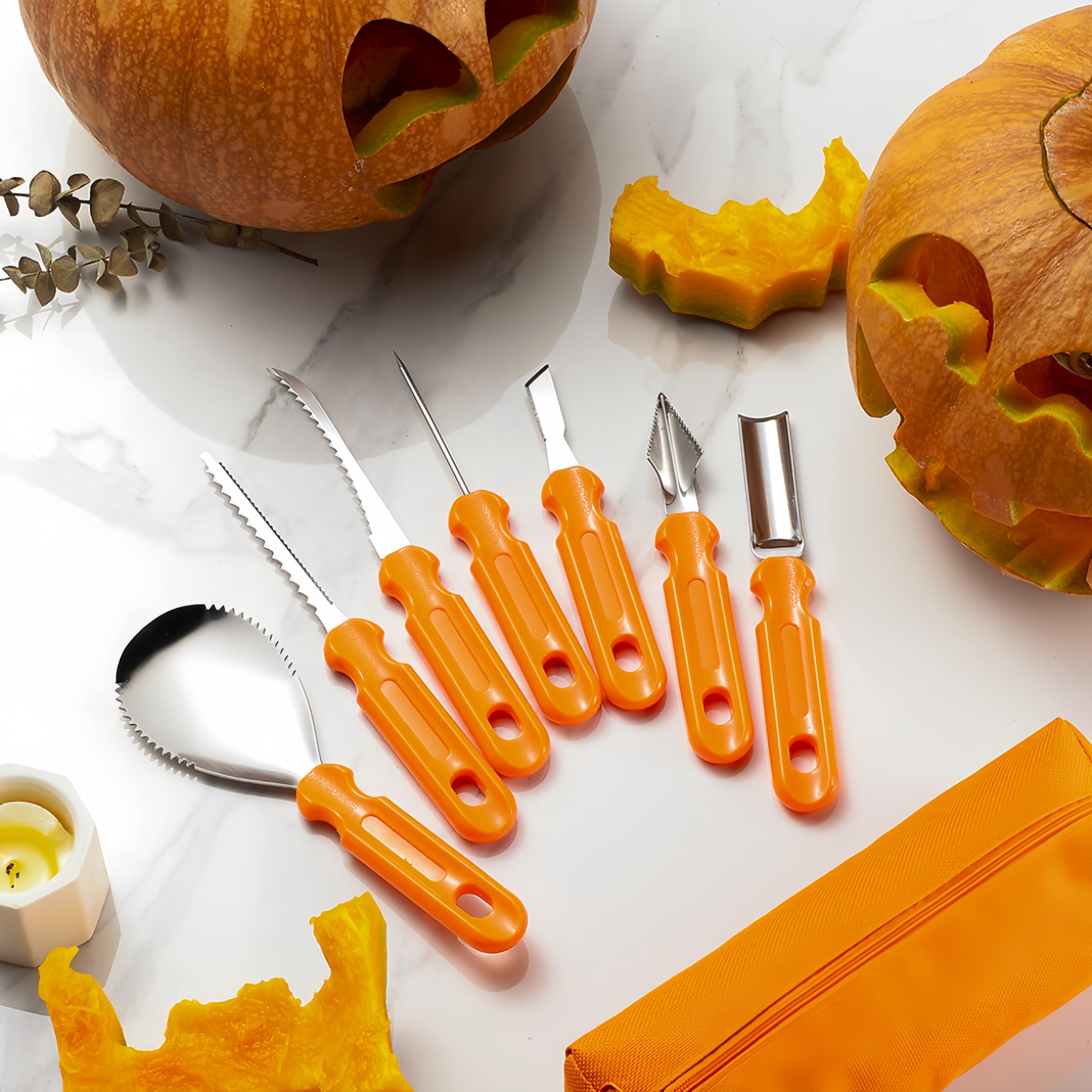 Vvinjinwujin 7 pcs multifunctional pumpkin carving kit - carving knives for pumpkin, clay, soap and wood - perfect for Halloween pumpkin cawing - ergonomic handle - full set of durable storage bags