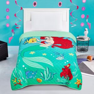 The Little Mermaid Twin Bedding Set for Girls - Bundle with Ariel Bedspread, Flat Sheet, Fitted Sheet, and Pillowcase for Twin Bed Plus Room Decor, Stickers, More | Little Mermaid Bedroom Decor