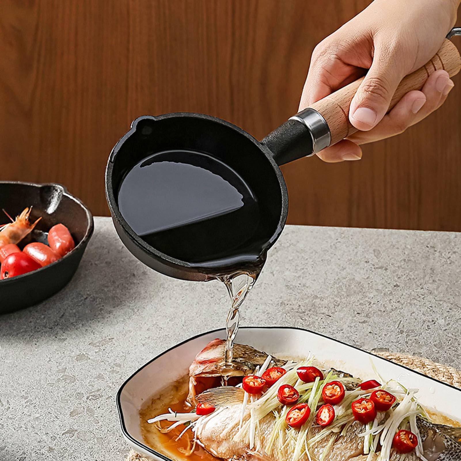 Cast Iron Small Egg Pan Even Heating Non Stick Coating Mini Frying Pan on Wood Handle