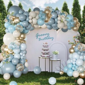 Dusty Blue Gold White Balloon Garland Arch Kit 146 Pcs Blue White Sand Gold Balloons Garland Kit Include Blue Gold White Balloons for Baby Shower Wedding Birthday Bridal Party Decorations