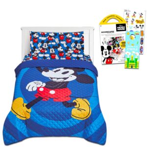 mickey mouse twin bedding set for kids - bundle with mickey bedspread, flat sheet, fitted sheet, pillowcase for twin bed plus decals, stickers, more | mickey mouse bedroom decor