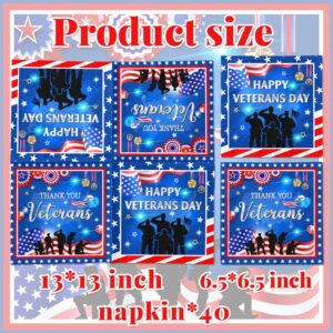 Veterans Day Decorations Napkins, 40Pcs Thank You Veterans Napkins Disposable Red Blue and White Happy Veterans Day Napkins, Decorations for Veterans Day Napkins for Patriotic Party