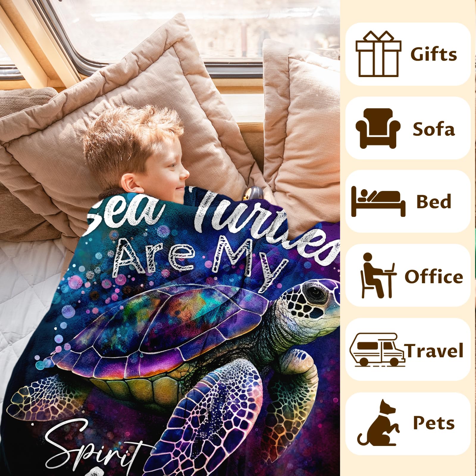 Kids Blanket, Sea Turtle Blanket, Cool 50 x 40 Inches Ocean Blanket for Girls Boys Women, Lightweight Soft Throw for Bedding Room Ornament School