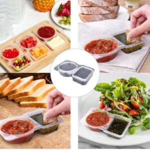 10PCS Double Compartment Condiment Container，Reusable 2 Compartment Snack Containers,Sauce Container With Lid,Ideal for traveling, portable lunches, snacks (Rectangular)