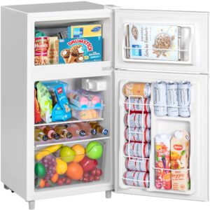 tehanld 3.5 cu.ft mini fridge with freezer, double door small refrigerator, energy saving & low noise, adjustable thermostat, mini fridge for bedroom, office, dorm and apartment, white