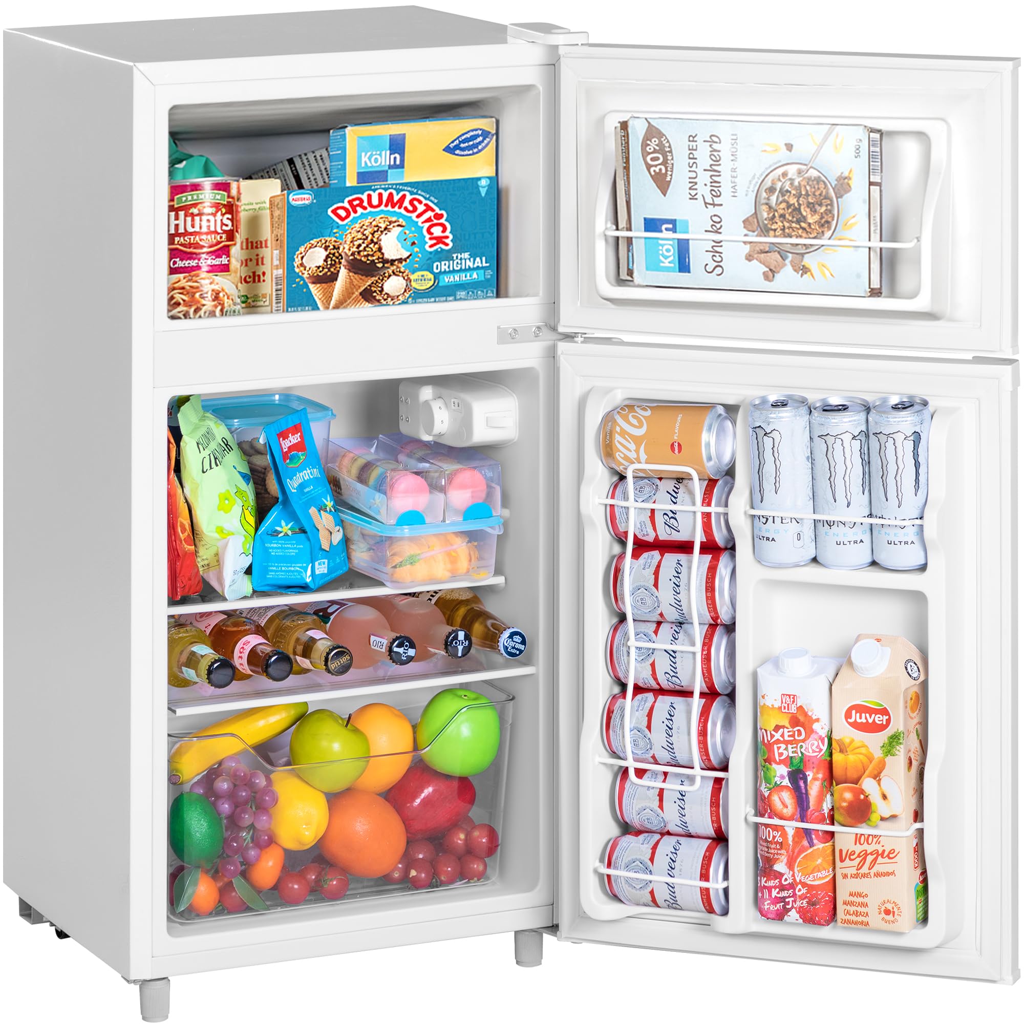 Tehanld 3.5 Cu.Ft Mini Fridge with Freezer, Double Door Small Refrigerator, Energy Saving & Low Noise, Adjustable Thermostat, Mini Fridge for Bedroom, Office, Dorm and Apartment, White