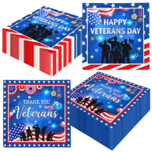 veterans day decorations napkins, 40pcs thank you veterans napkins disposable red blue and white happy veterans day napkins, decorations for veterans day napkins for patriotic party