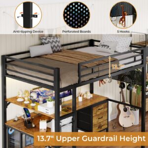 BTHFST Loft Bed Twin Size with L-Shape Desk & RGB LED Lights & Charging Station, Twin Bunk Bed with Fabric Drawers & Shlves, 13.4'' H Safety Guardrail, Noise Free, No Box Spring Needed