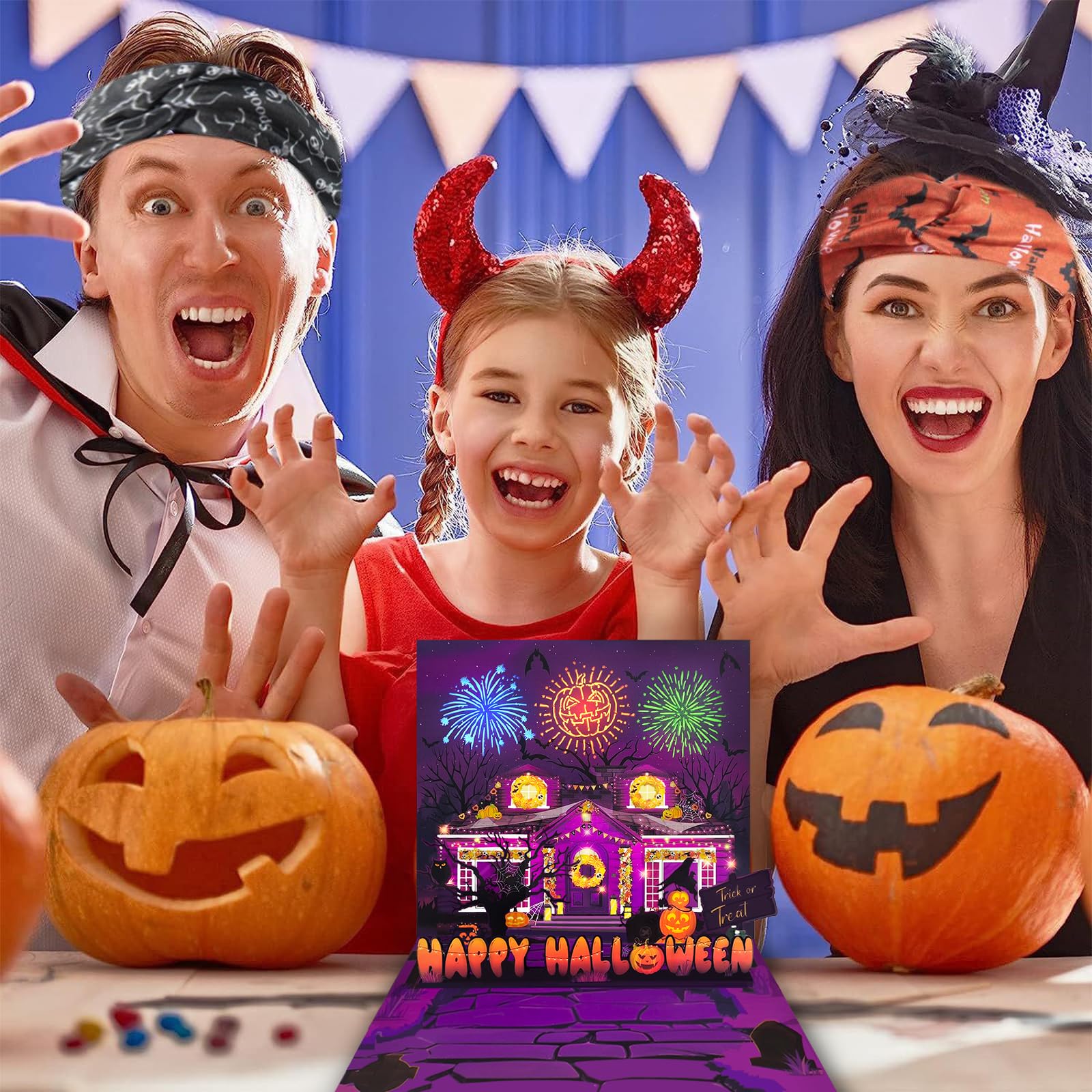 DTESL Halloween card，with firework light and music, 3D pop-up halloween card for Kids, Friend, Boyfriend, Girlfriend, Husband, Him, Women，Halloween Holiday Cards (Purple)