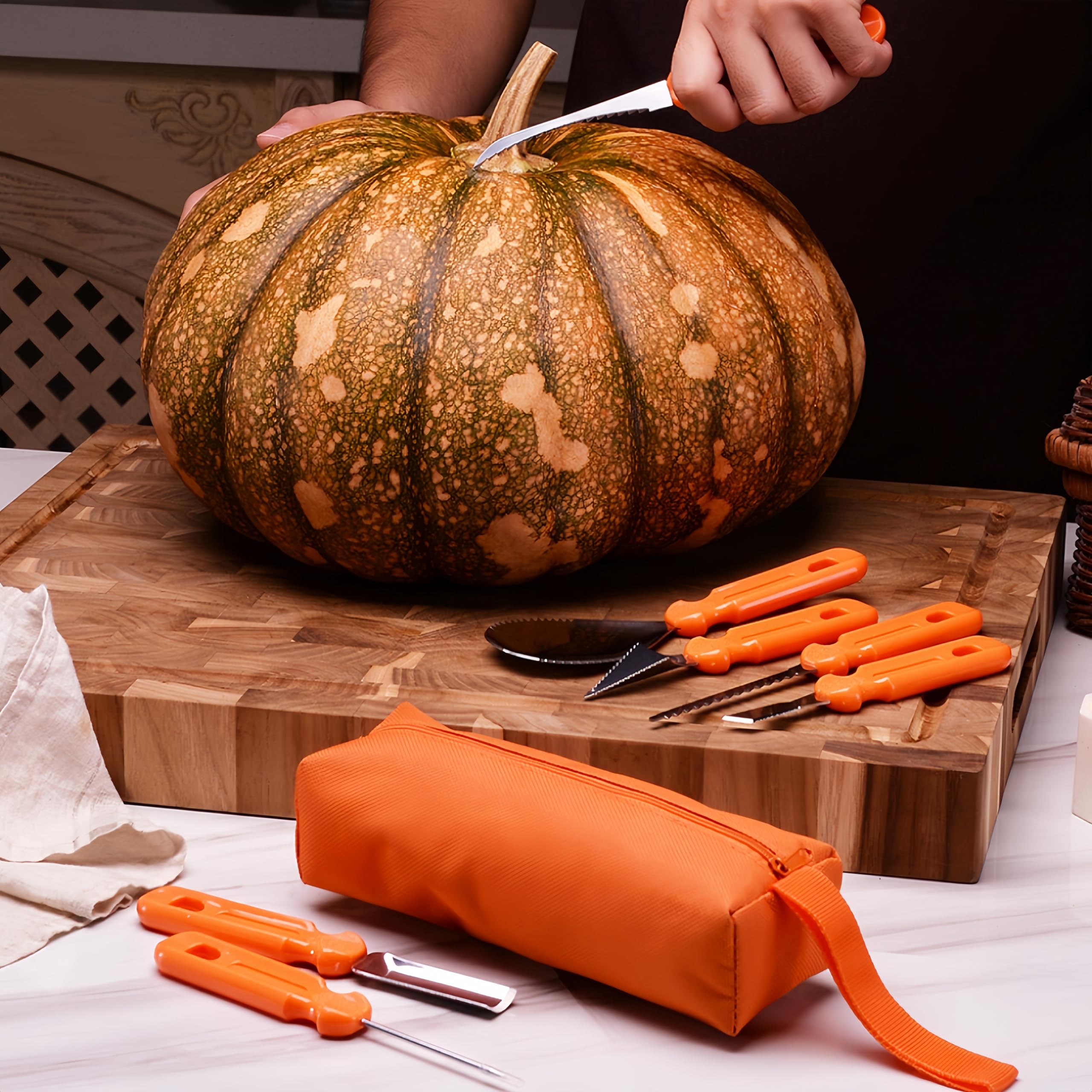 Vvinjinwujin 7 pcs multifunctional pumpkin carving kit - carving knives for pumpkin, clay, soap and wood - perfect for Halloween pumpkin cawing - ergonomic handle - full set of durable storage bags