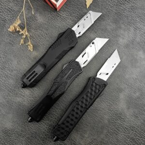 Folding Utility Knife with Clip, Retractable Box Cutter, EDC Knife with Heavy Duty Safety Zinc Alloy Handle and 10 Sharp 440C Steel Replacement Blades, Everyday Use Utility Knife (Striped Handle)