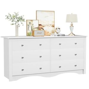 Shahoo Dresser for Bedroom with 6 Drawers Wide Chest Storage Organizer and TV Stand for Living Room, Closet, Hallway, Dormitory,White