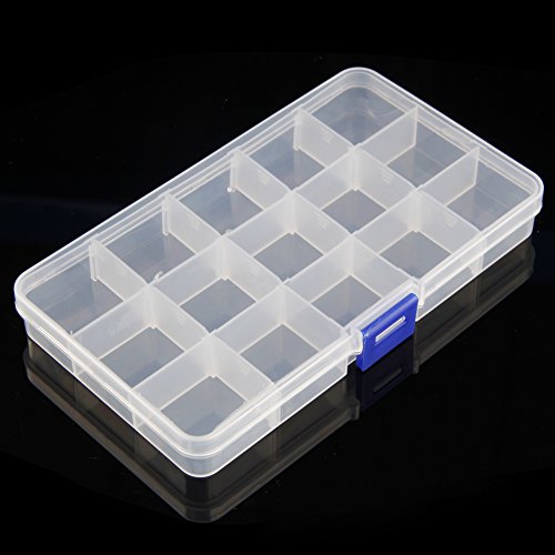 BOGEEL 15 Grids Clear Plastic Jewelry Box Organizer Storage Container with Removable Dividers with Adjustable Dividers for Bead