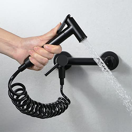 MINJING Wall Mounted Bidet Sprayer Kit for Toilet Black Bathroom Toilet Bidet Mixer Spray Kit Hand Held Sprayer Toilet for Pet Bath/Personal Hygiene